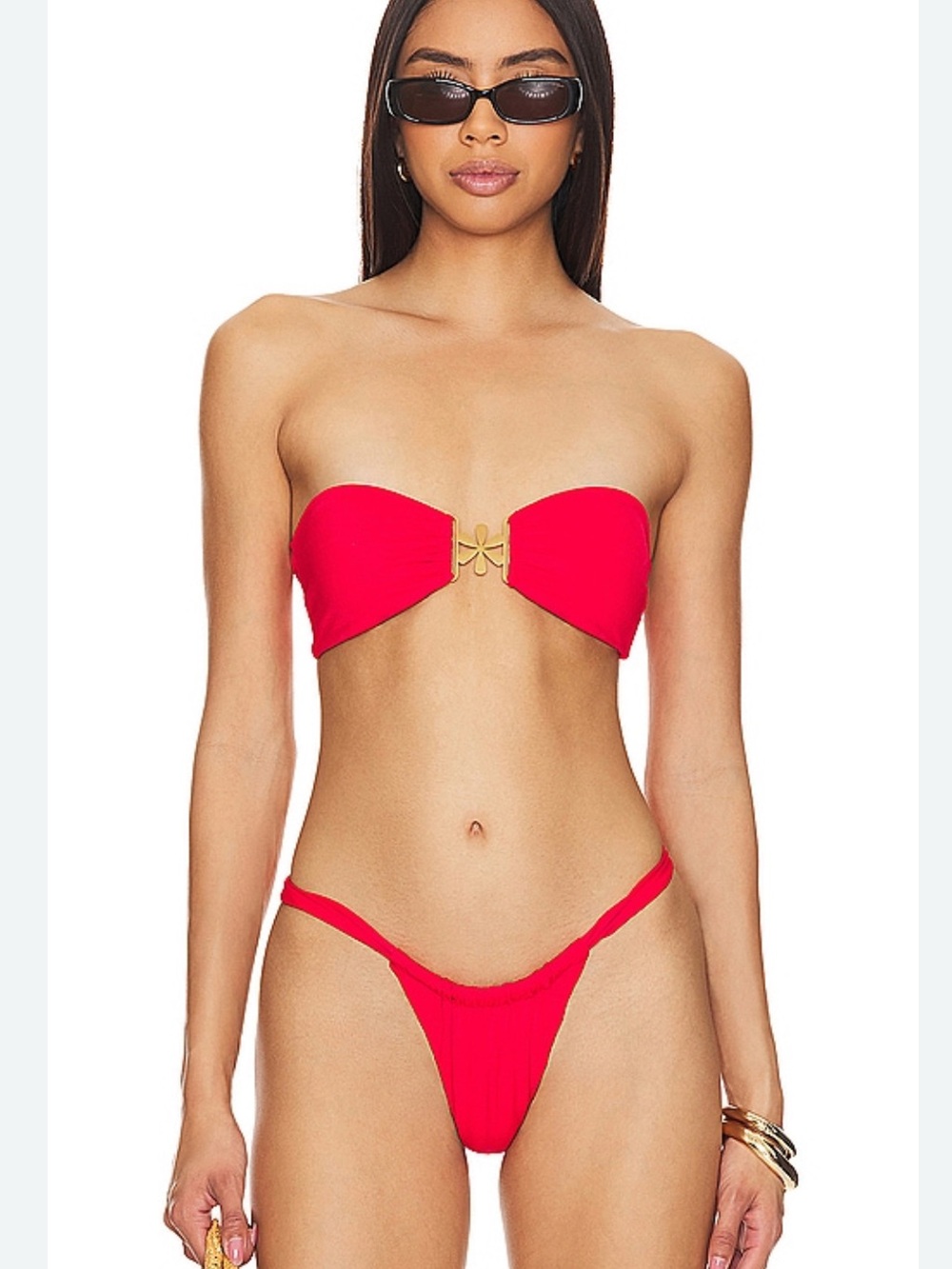 Strapless Red Bikini Set with Gold Front Clasp